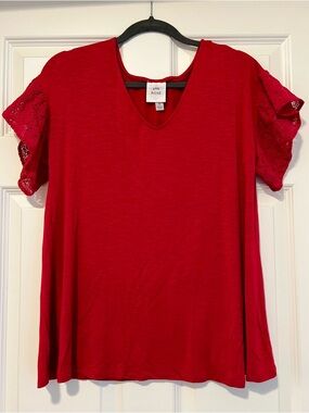 Knox Rose Red Lace-Sleeve V-Neck Top
